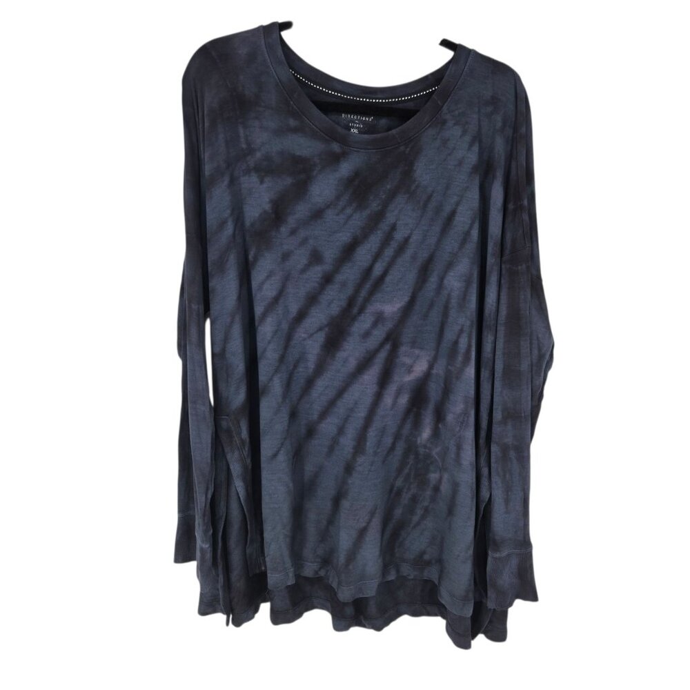 New directions womens XXL black blue marble tie dye pullover sweatshirt NWT